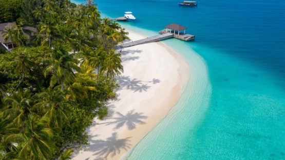 Aerial View - Arrival Jetty - Fiyavalhu Resort Maldives